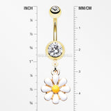 Golden Spring Daisy Sparkle Belly Button Ring-Clear