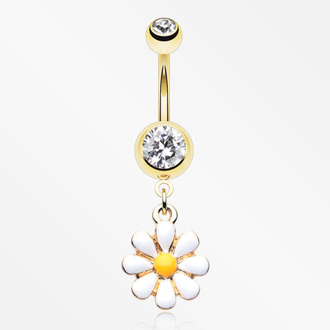 Golden Spring Daisy Sparkle Belly Button Ring-Clear