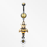 Blackline Bumble Bee Daisy Sparkle Belly Button Ring-Black/Yellow