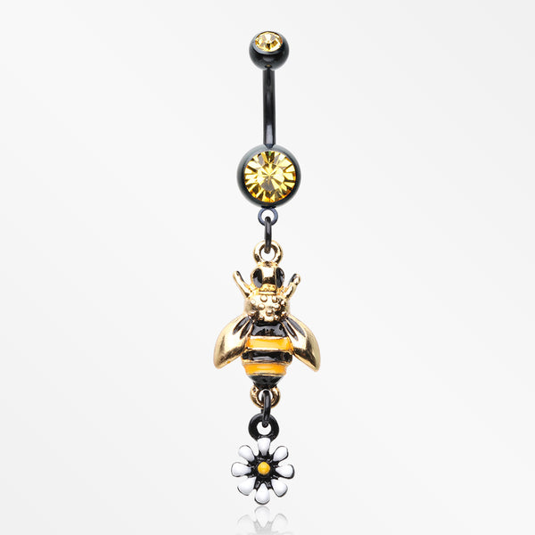 Blackline Bumble Bee Daisy Sparkle Belly Button Ring-Black/Yellow