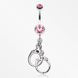 Handcuff Sparkle Belly Ring-Light Pink