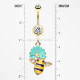 Golden Sweet Daisy Bumble Bee Sparkle Belly Button Ring-Clear