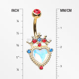 Golden Iridescent Crown Heart Sparkle Belly Button Ring-Red