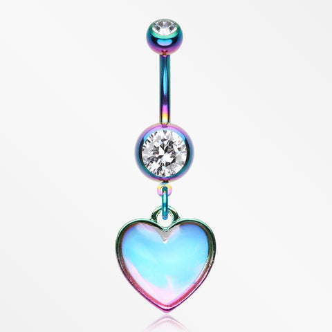 Colorline Iridescent Revo Heart Belly Button Ring-Rainbow/Clear