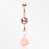 Rose Gold Sweet Pink Rose Blossom Belly Button Ring-Aurora Borealis