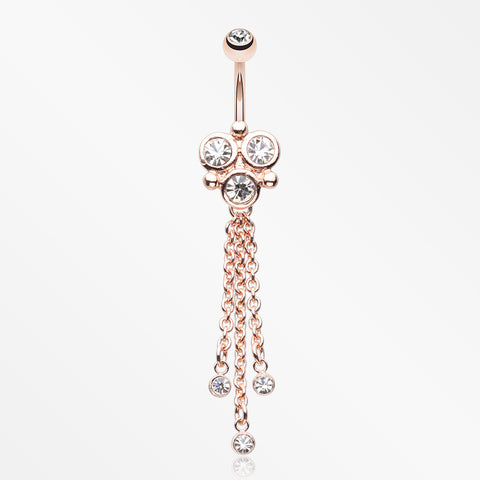 Rose Gold Trinity Sparkle Dangle Belly Button Ring-Clear