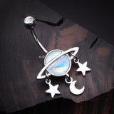 Iridescent Revo Sparkle Saturn with Stars and Moon Belly Button Ring