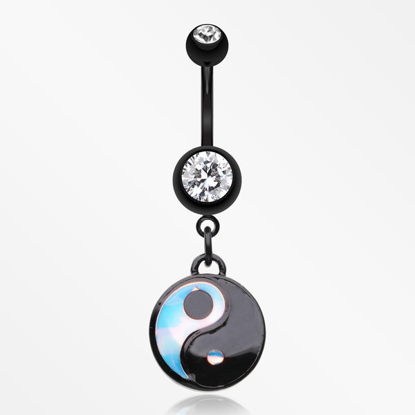 Blackline Iridescent Revo Yin Yang Sparkle Belly Button Ring-Black/Clear