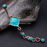 Rose Gold Vintage Turquoise Princess Belly Button Ring-Turquoise
