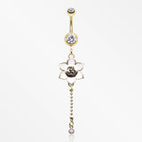 Golden Divine Lotus Om Dangle Belly Button Ring-Clear