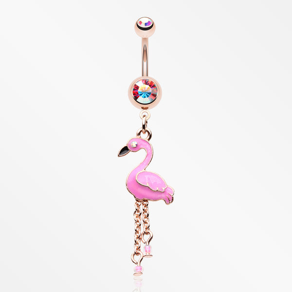 Golden Pink Flamingo Sparkle Belly Button Ring-Aurora Borealis
