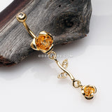 Golden Bright Metal Rose Belly Button Ring-Clear