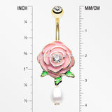 Golden Pink Full Blossom Rose Pearlescent Belly Button Ring-Clear