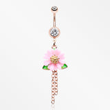 Golden Adorable Pink Daisy Sparkle Belly Button Ring-Clear