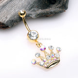 Golden Crown Jewel Multi-Gem Belly Button Ring-Clear Gem