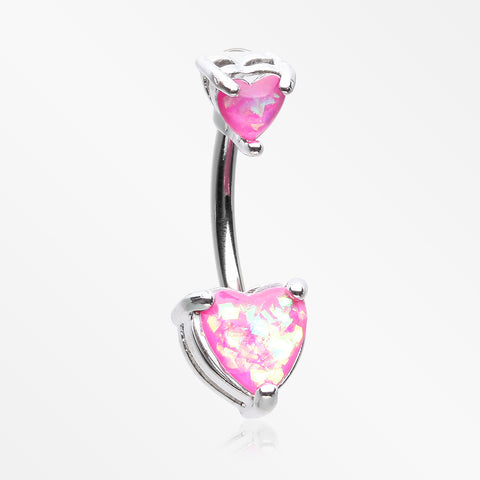 Opalescent Double Heart Prong Set Belly Button Ring-Pink