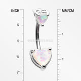 Opalescent Double Heart Prong Set Belly Button Ring-White