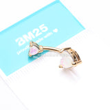 Golden Opalescent Double Heart Prong Set Belly Button Ring-White
