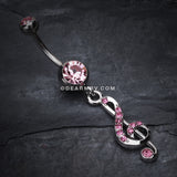 G Clef Music Note Sparkle Belly Ring-Light Pink