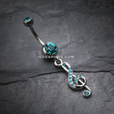 G Clef Music Note Sparkle Belly Ring-Teal
