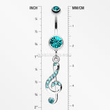 G Clef Music Note Sparkle Belly Ring-Teal