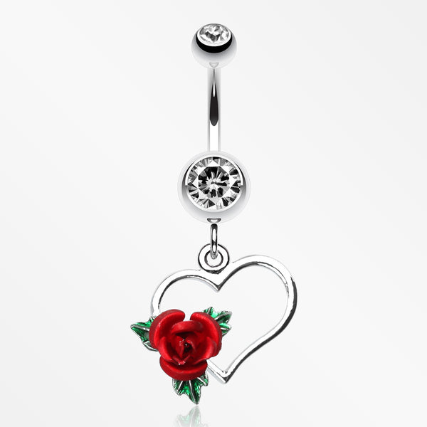 Heart Rose Belly Ring-Clear