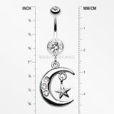 Glistening Moon and Star Belly Button Ring-Clear