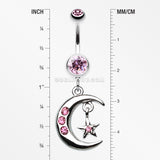 Glistening Moon and Star Belly Button Ring-Light Pink