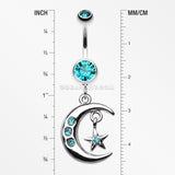 Glistening Moon and Star Belly Button Ring-Teal