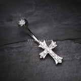 Cross Sparkle Belly Ring-Clear