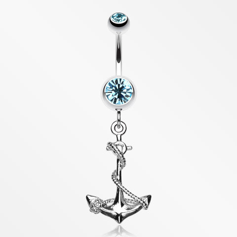Classic Rope Anchor Belly Ring-Aqua