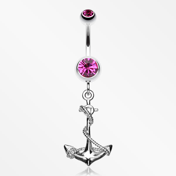 Classic Rope Anchor Belly Ring-Fuchsia