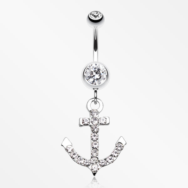 Anchor Gem Sparkle Belly Ring-Clear