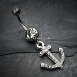 Anchor Gem Sparkle Belly Ring-Clear