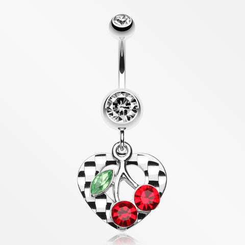 Charming Cherry Heart Belly Ring-Clear