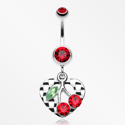 Charming Cherry Heart Belly Ring-Red