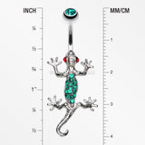 Moving Gecko Lizard Sparkle Belly Ring-Green