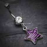 Zebra Star Dangle Belly Ring-Purple