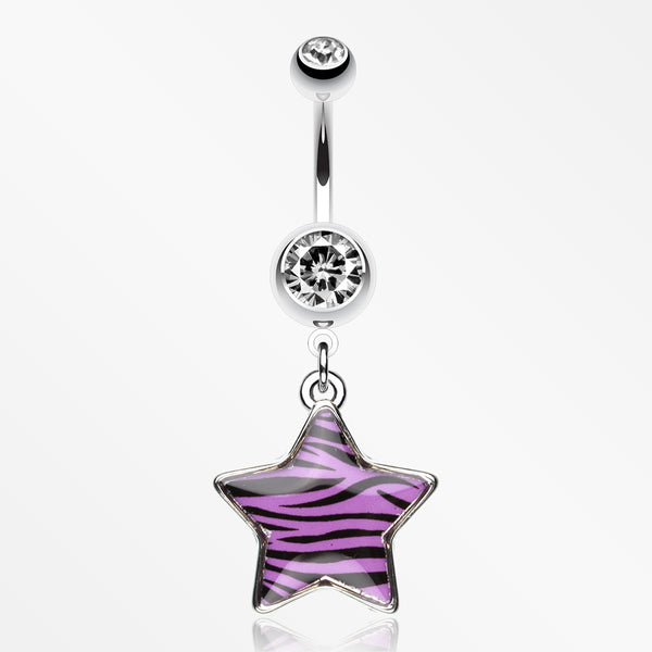 Zebra Star Dangle Belly Ring-Purple