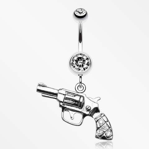 Pistol Gun Sparkle Belly Ring-Clear