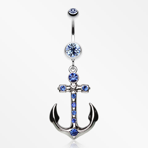 Jeweled Anchor Belly Ring-Blue
