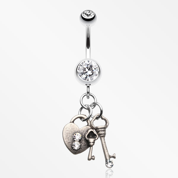 Love Lock Down Belly Button Ring-Clear