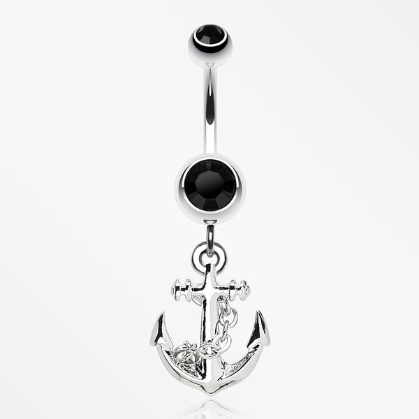 Classic Anchor Dangle Belly Ring-Black