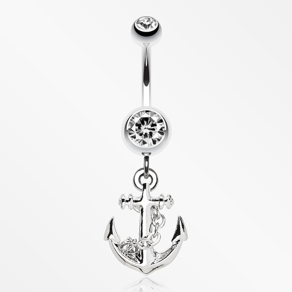 Classic Anchor Dangle Belly Ring-Clear