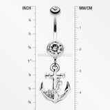 Classic Anchor Dangle Belly Ring-Clear