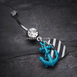 Vibrant Anchor Nautical Heart Belly Ring-Blue