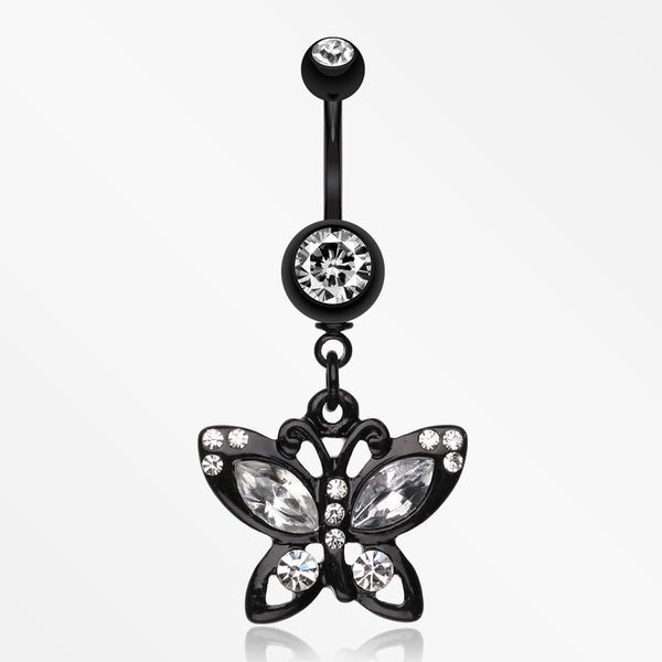 Blackline Butterfly Sparkle Belly Ring-Clear