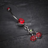 Shimmering Cherry Dangle Belly Ring-Red