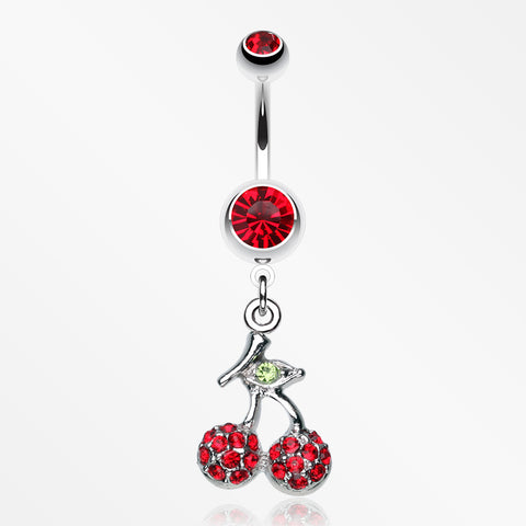Shimmering Cherry Dangle Belly Ring-Red