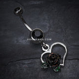 Glittering Sweet Heart with Rose Belly Button Ring-Black